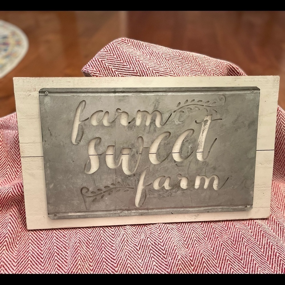 Farm Sweet Farm wood and metal handmade farmhouse sign